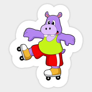 Hippo as Skater with Inline skates Sticker